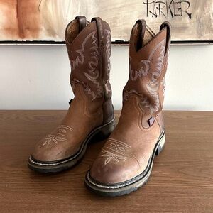 Tony Lama Brown Leather Cowboy Work Boots • Lug Sole • Western • Size 7 •